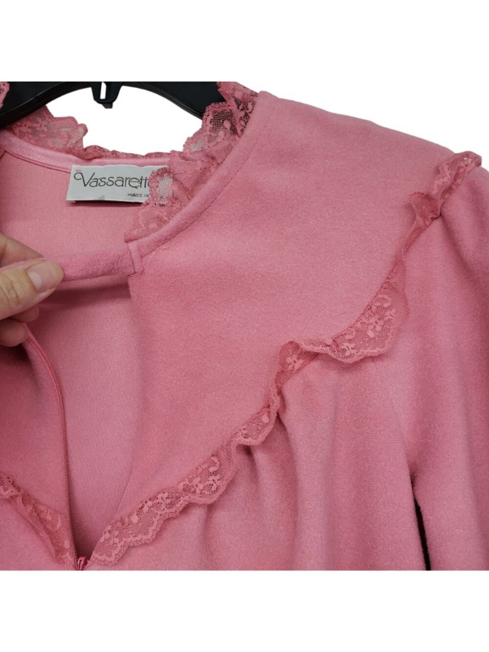 Vintage 1960s Vassarette Fuzzy Pink Lace Trim Ruffle House Coat Kitty Forman - Picture 4 of 13